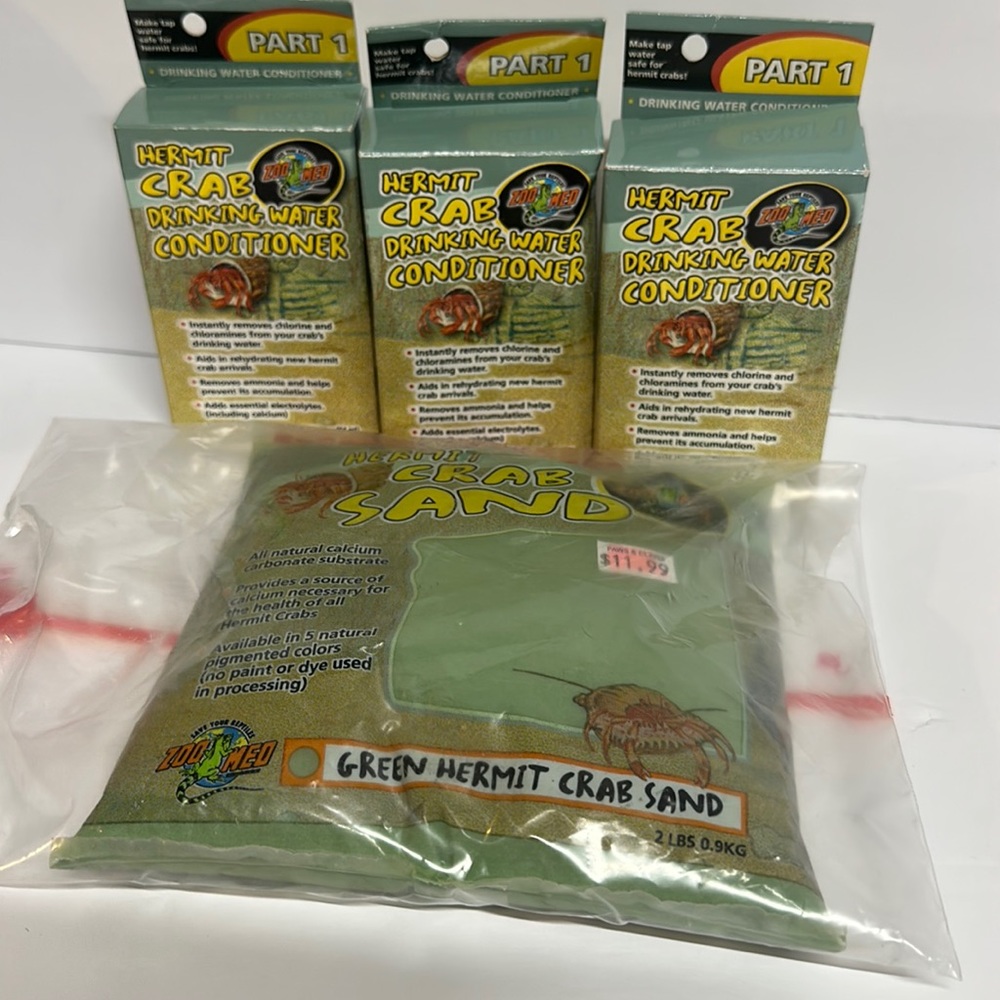 ZOO MED • hermit crab drinking water conditioner (x3) • green hermit crab sand